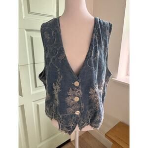 Vintage Embroidered Sorrel Denim Vest Women’s Large | Floral Stitch Jean Vest